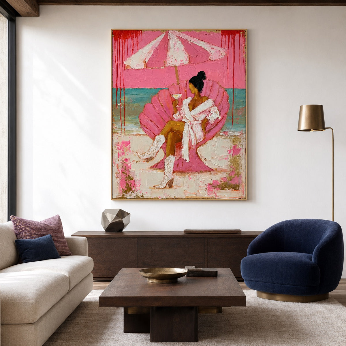 Pink Tide-Coastal Cowgirl Oil Painting