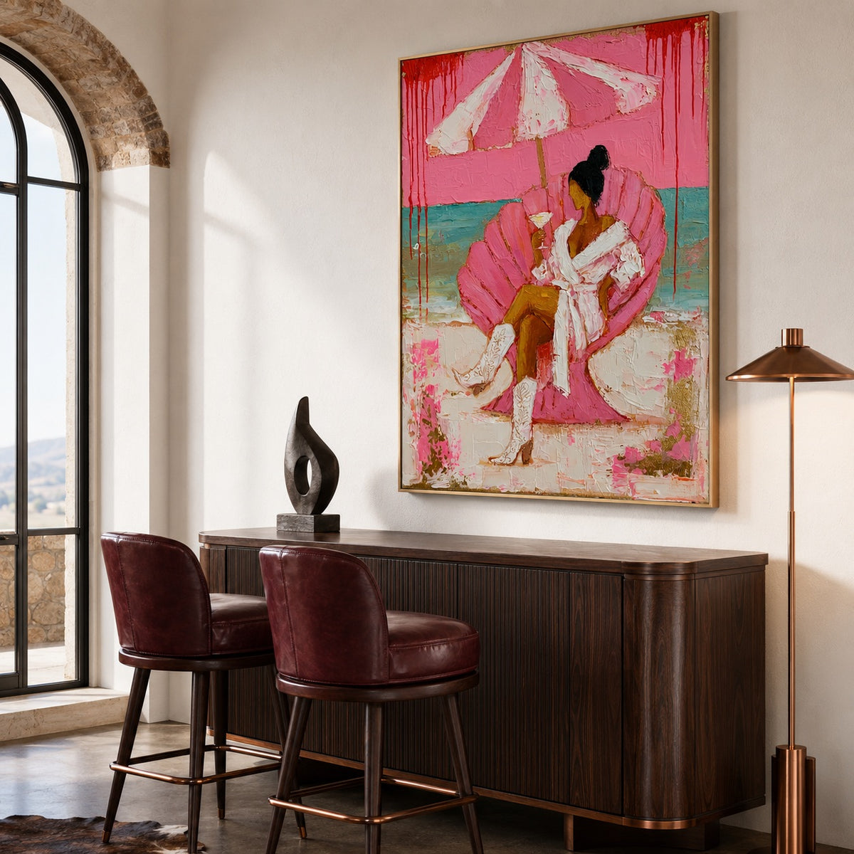 Pink Tide-Coastal Cowgirl Oil Painting