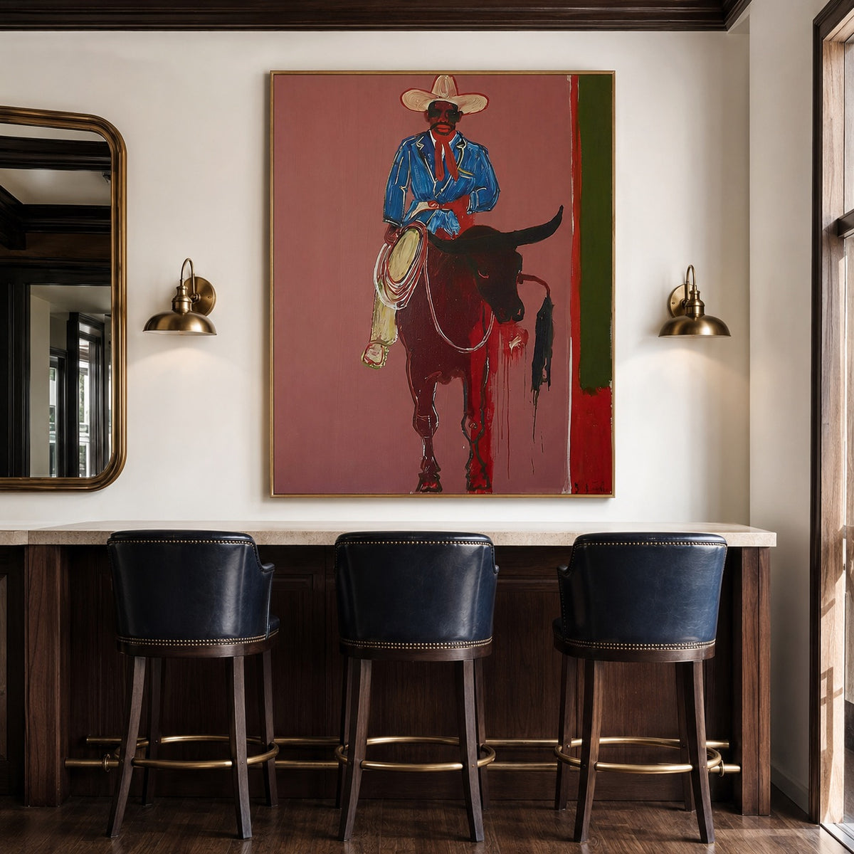 Red Spur-Rodeo Cowboy Oil Painting