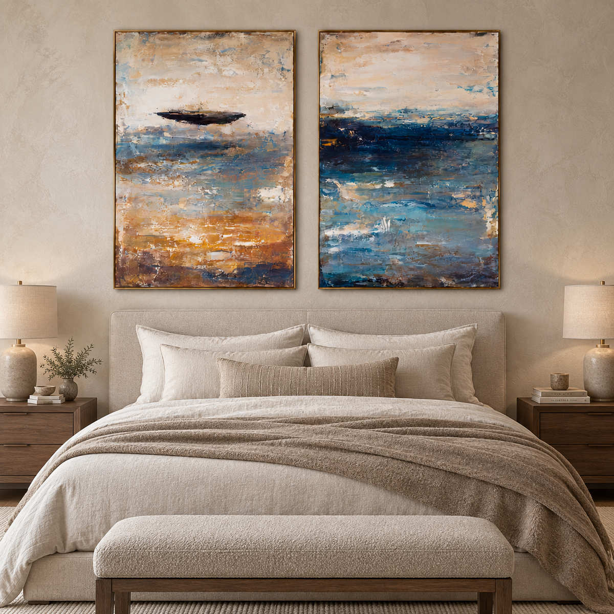 Coastal Horizon-Diptych Abstract Ocean Painting