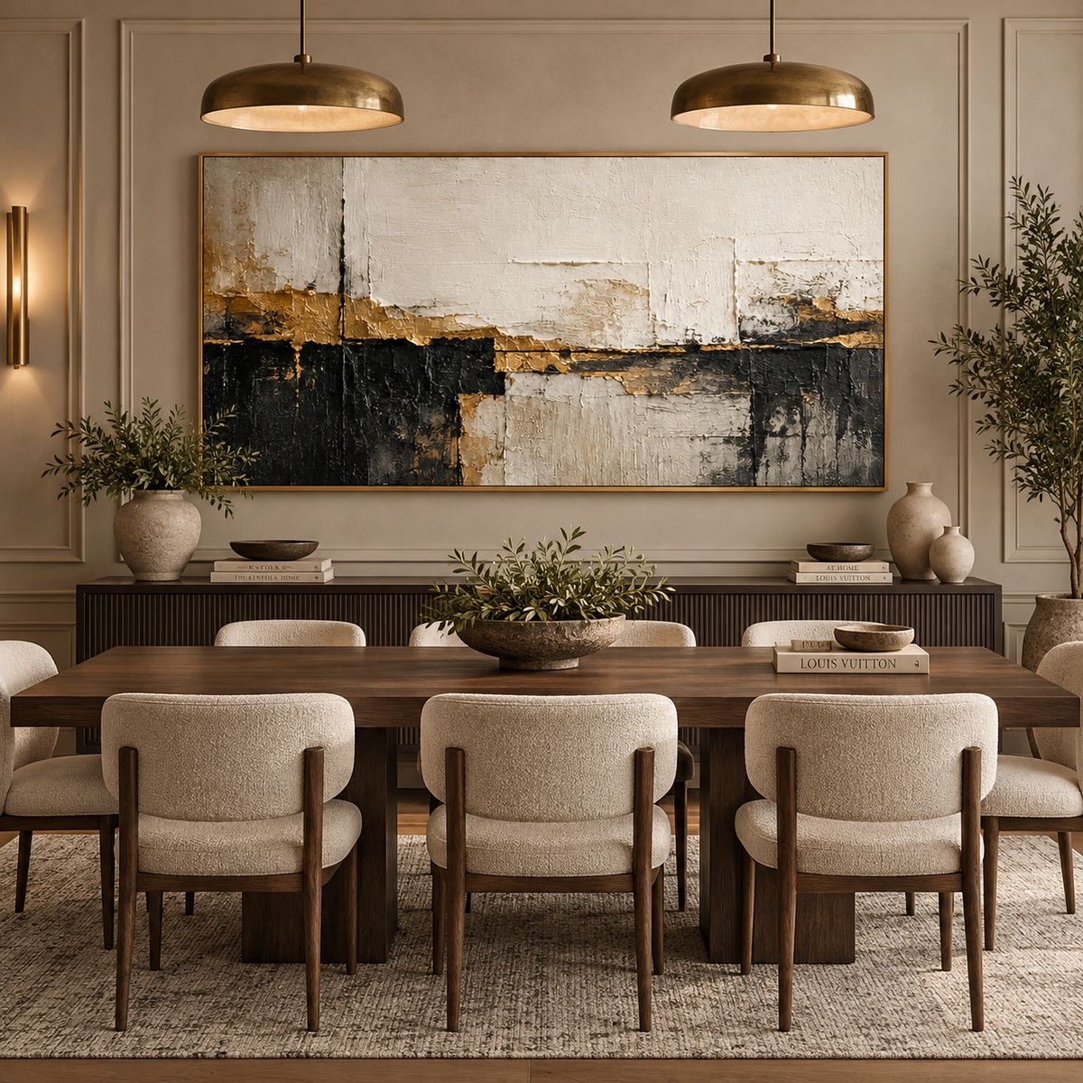 Quiet Divide-Neutral Black Abstract Painting