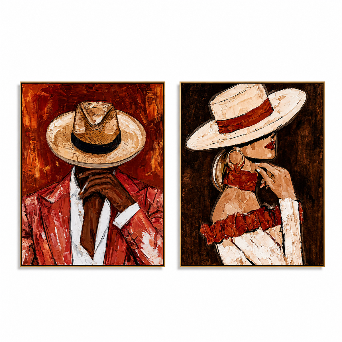Scarlet Pair-Western Cowboy Couple Diptych Painting
