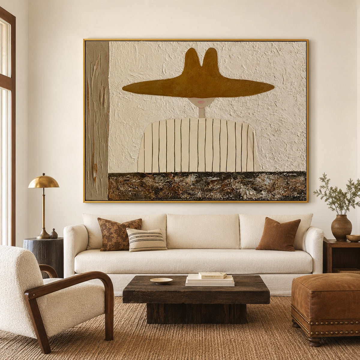 Golden Veil-Minimalist Cowgirl Oil Painting