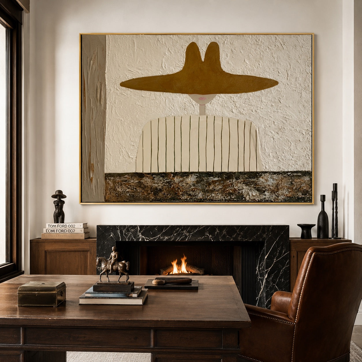 Golden Veil-Minimalist Cowgirl Oil Painting