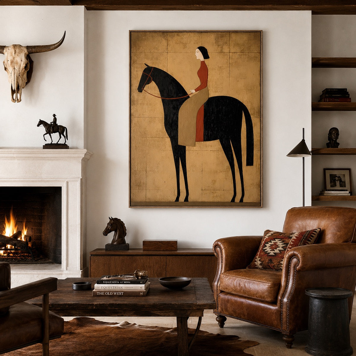 Golden Rider-Modern Equestrian Oil Painting