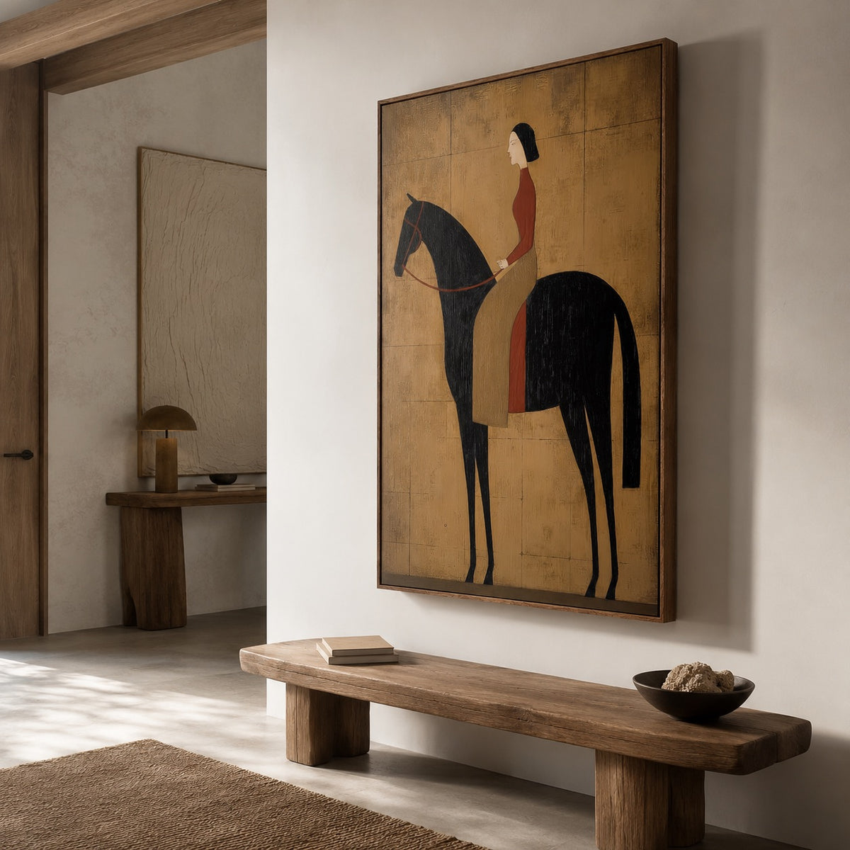 Golden Rider-Modern Equestrian Oil Painting