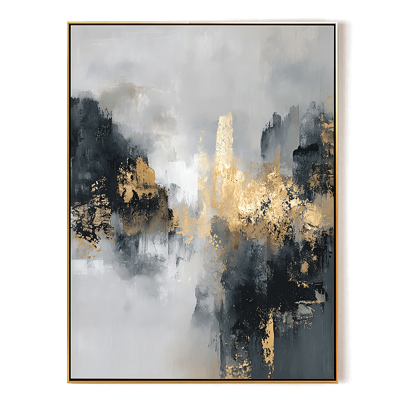 Gilded Mist-Black Gold Abstract Painting