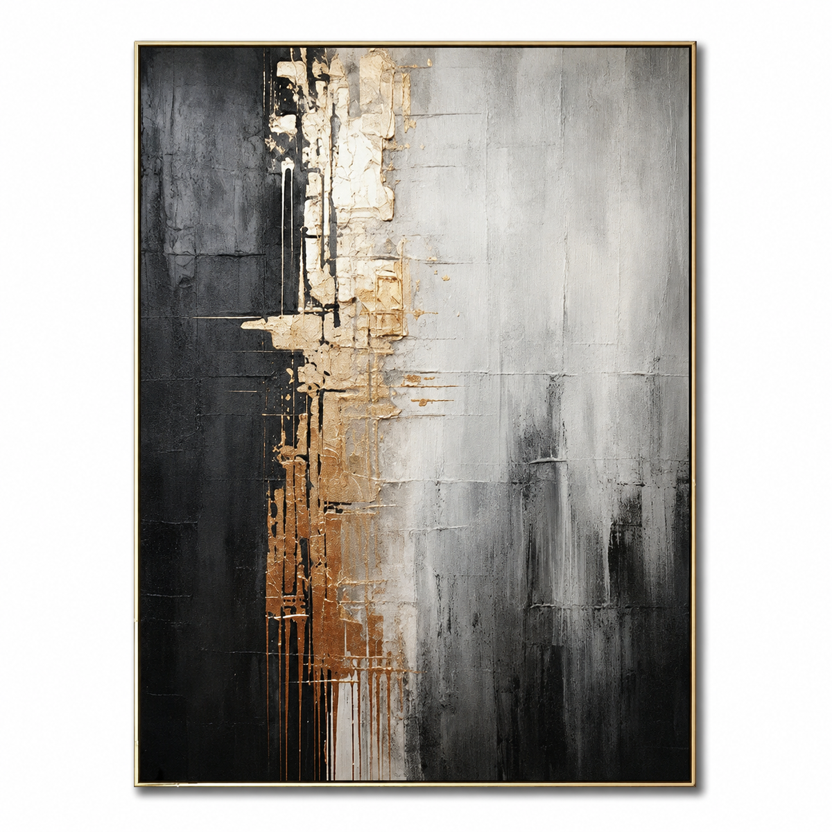 Gilded Divide-Black Gold Abstract Painting