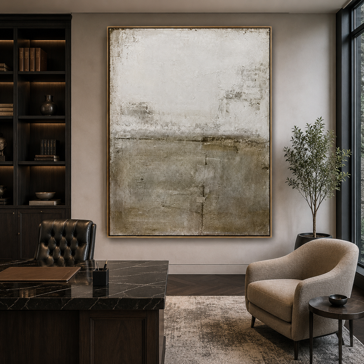 Quiet Horizon-Beige White Textured Abstract Painting