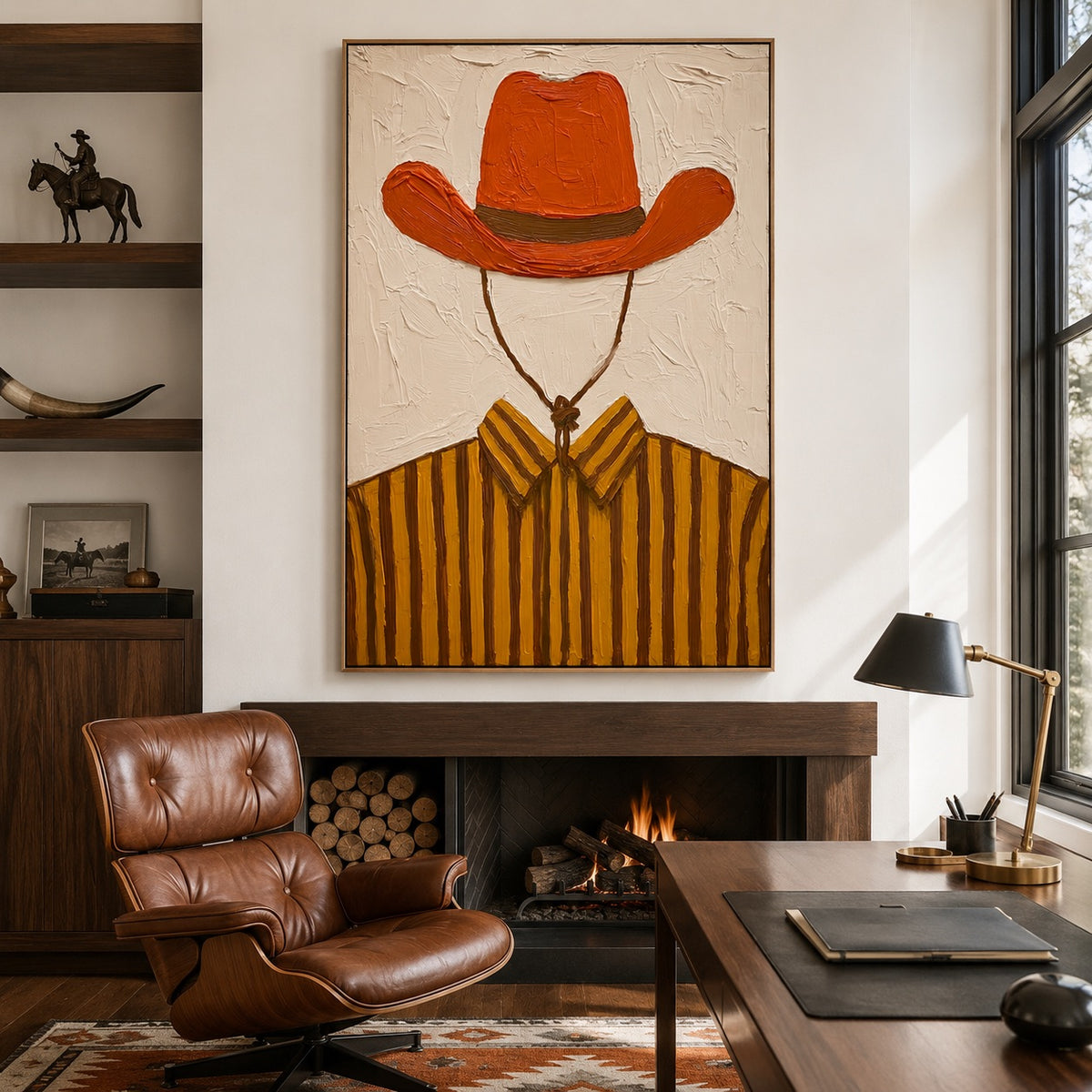 Burnt Ember-Orange Cowboy Hat Oil Painting