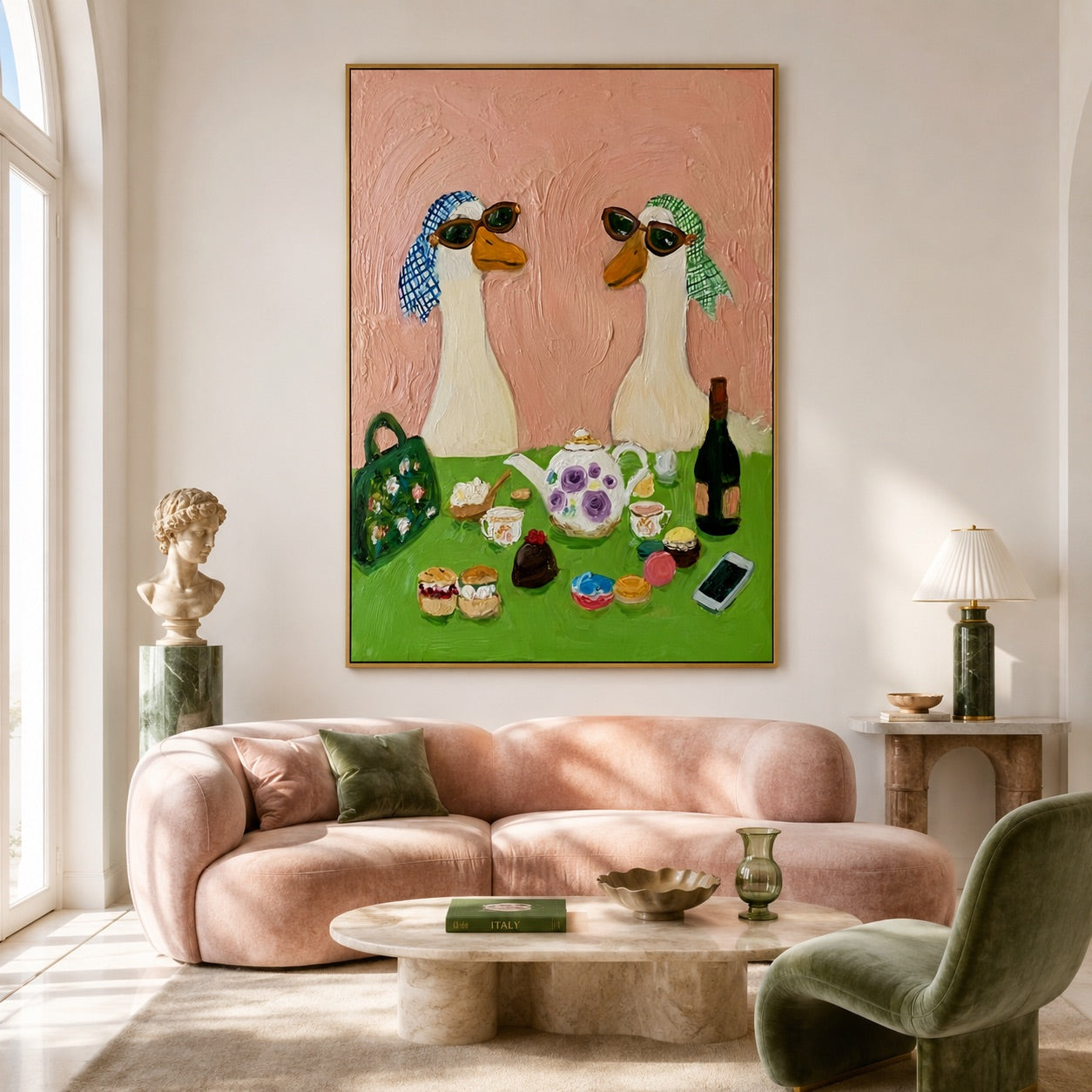 Tea Society-Whimsical Goose Oil Painting