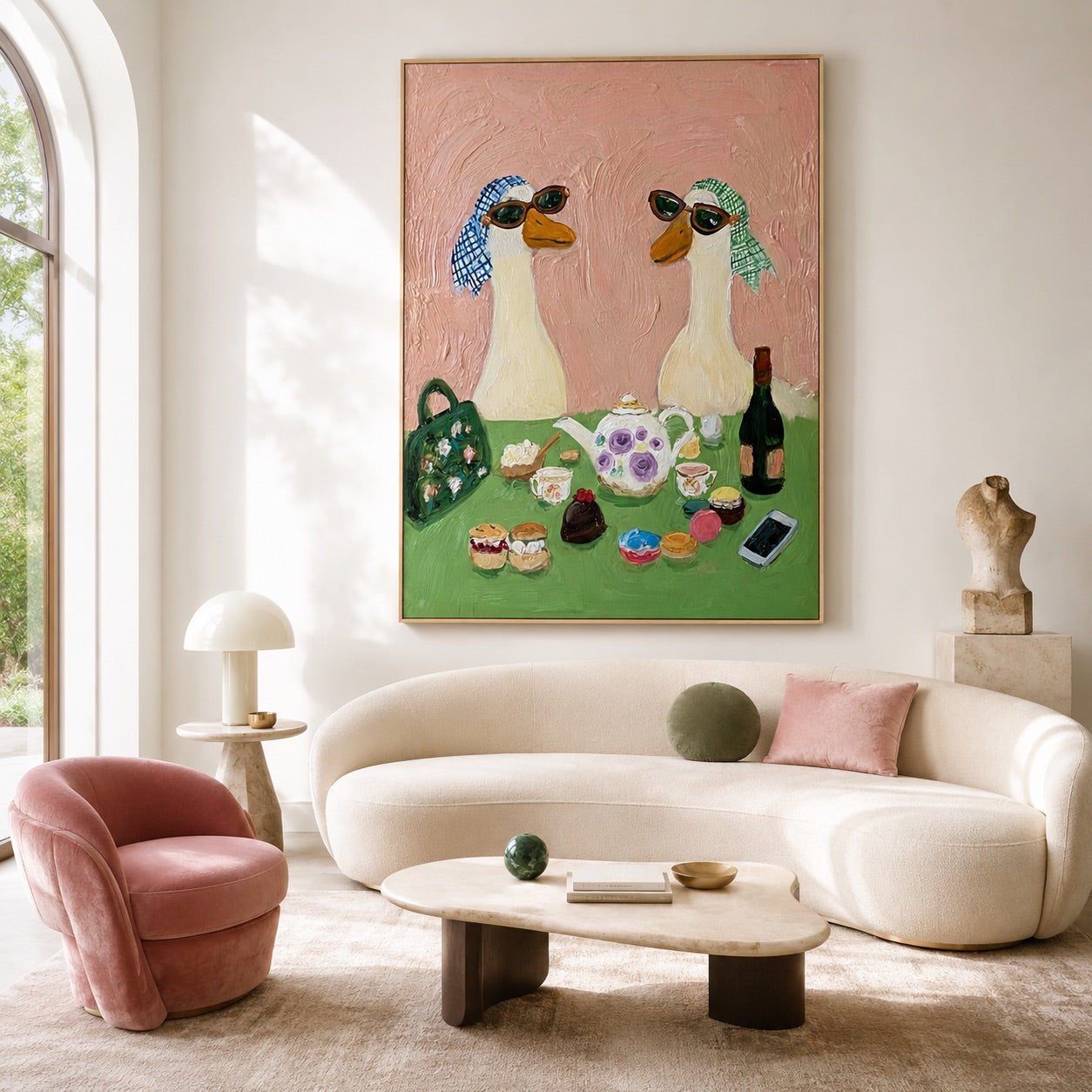 Tea Society-Whimsical Goose Oil Painting