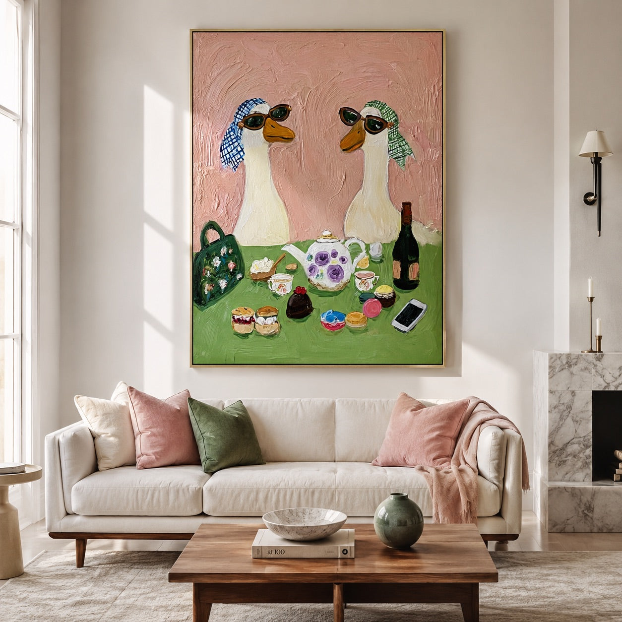 Tea Society-Whimsical Goose Oil Painting