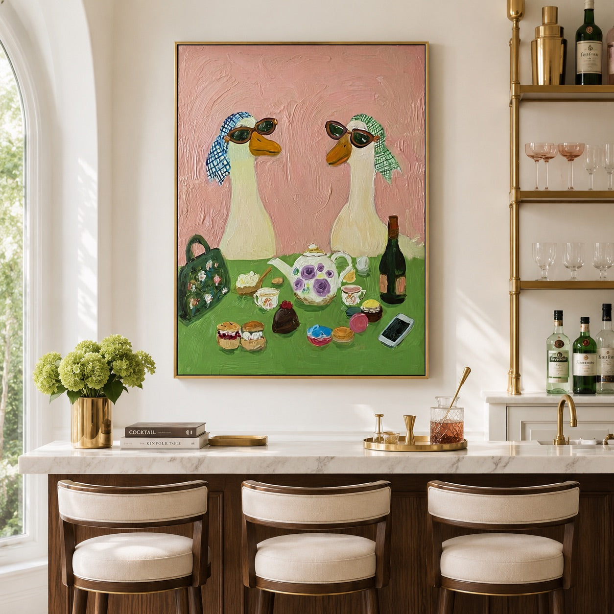 Tea Society-Whimsical Goose Oil Painting