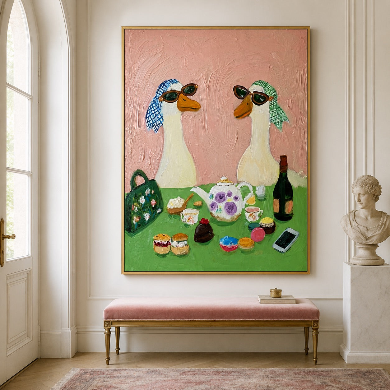 Tea Society-Whimsical Goose Oil Painting
