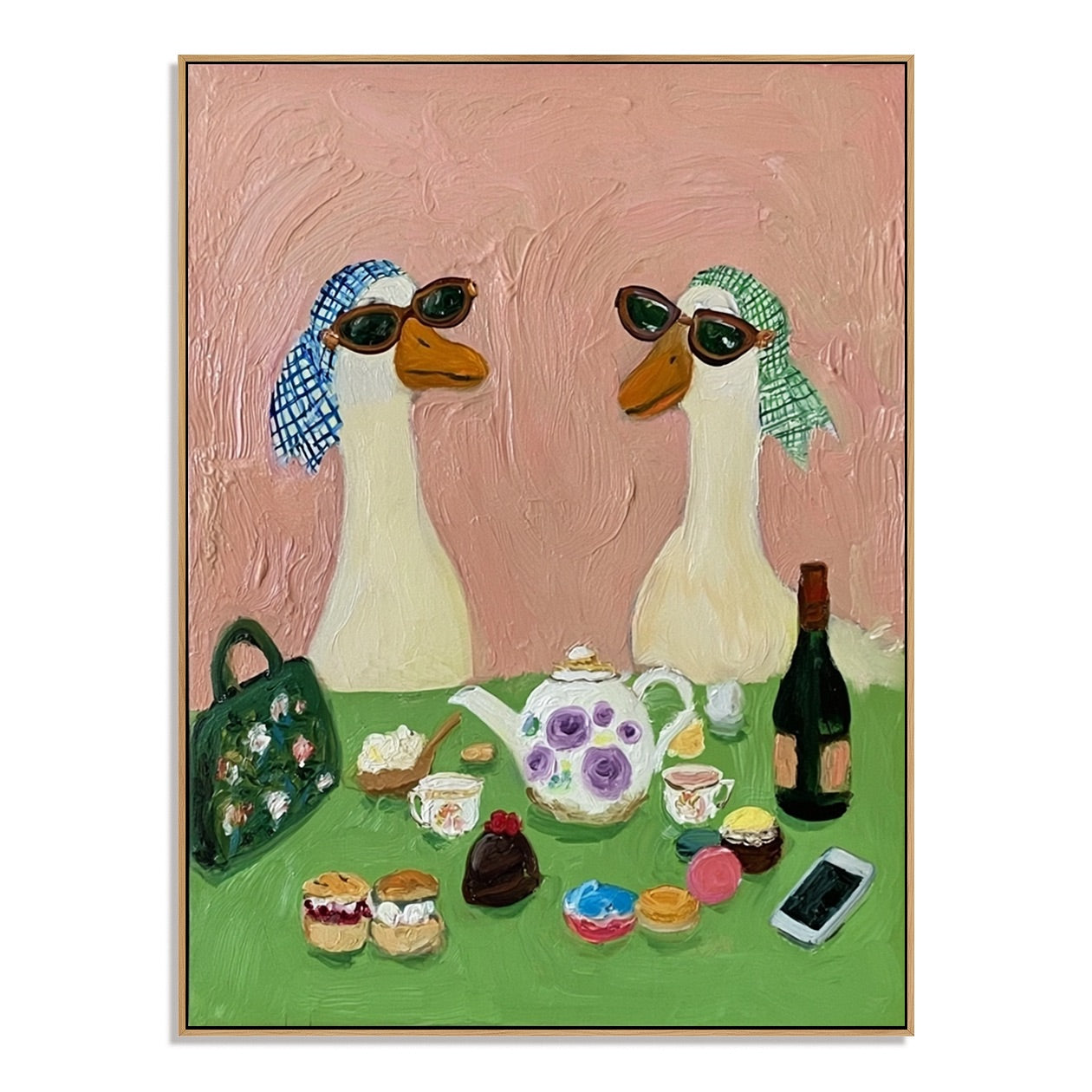 Tea Society-Whimsical Goose Oil Painting