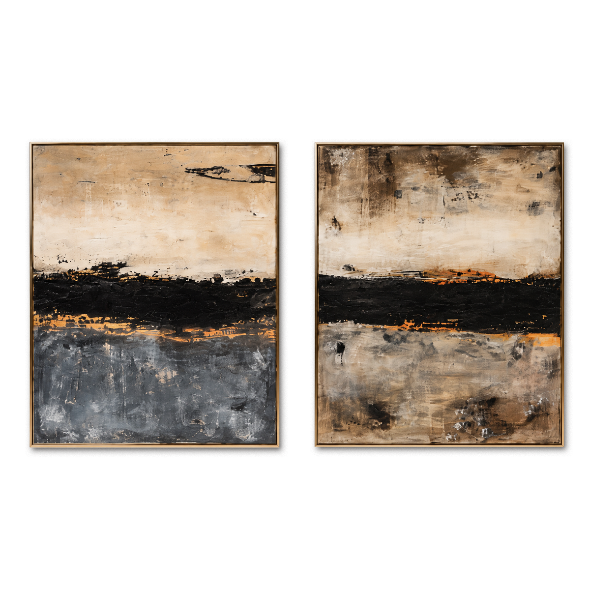 Obsidian Horizon-Diptych Abstract Landscape Painting