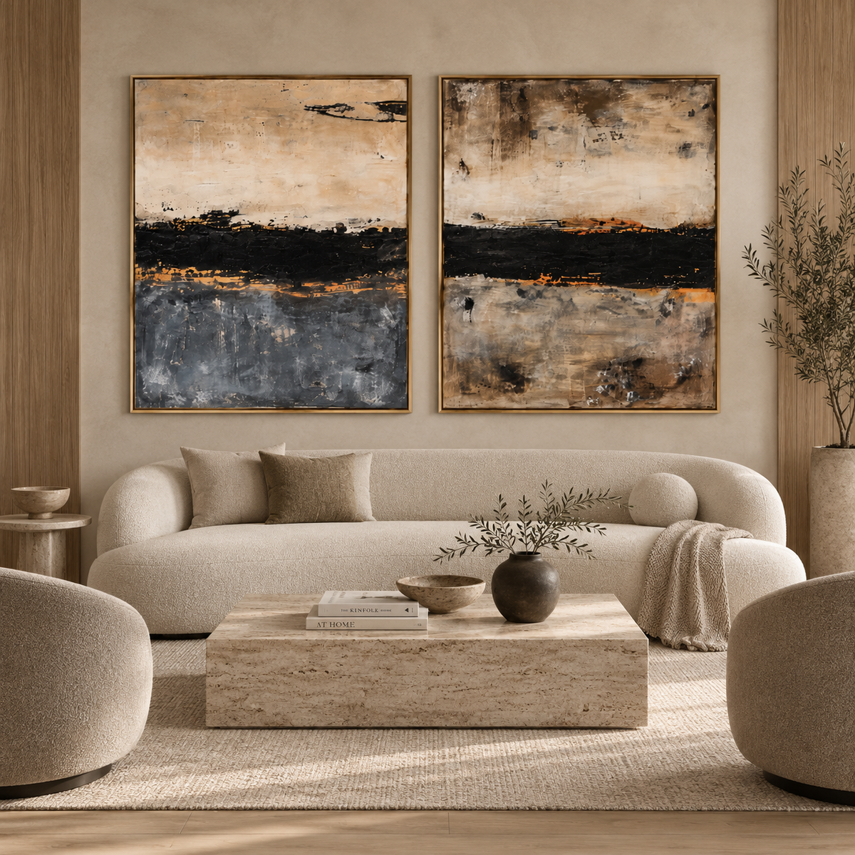 Obsidian Horizon-Diptych Abstract Landscape Painting