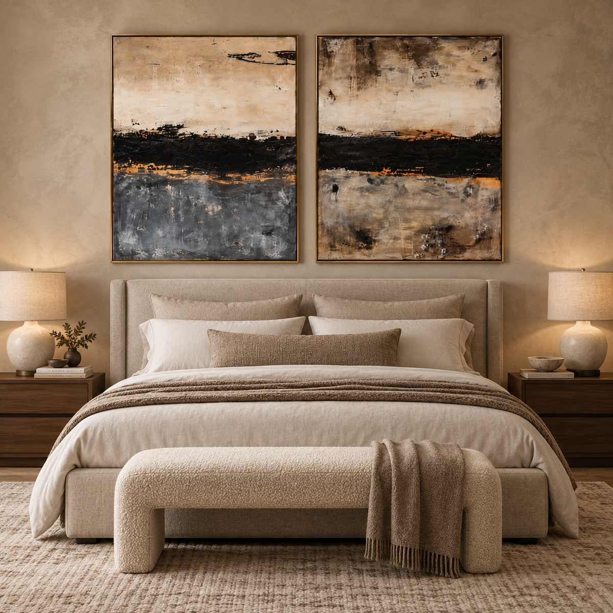 Obsidian Horizon-Diptych Abstract Landscape Painting