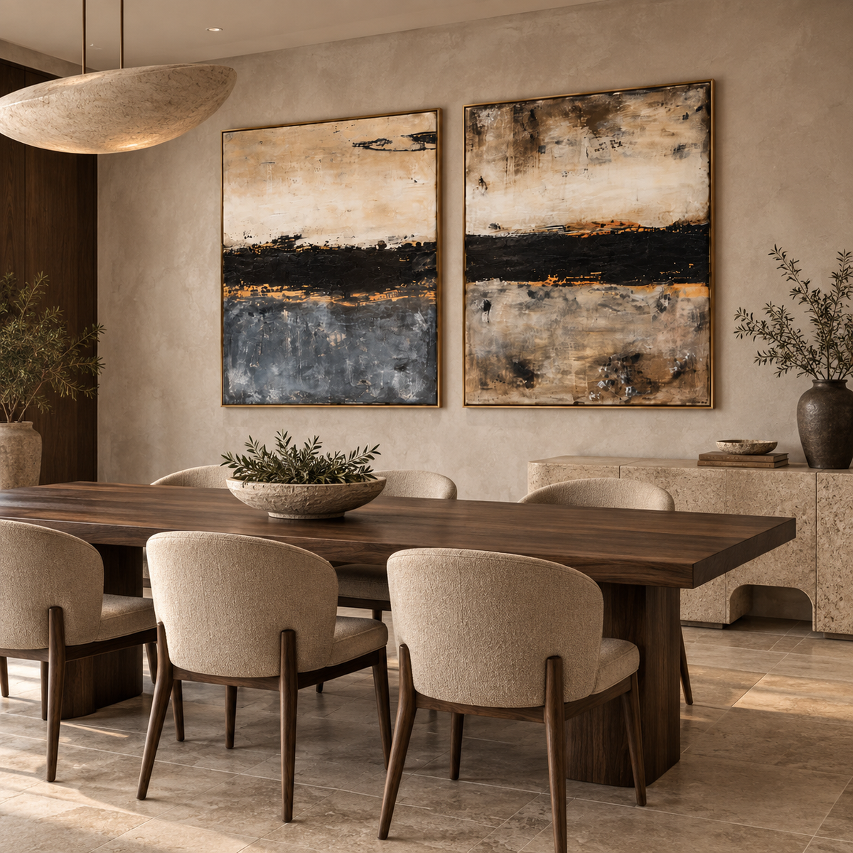 Obsidian Horizon-Diptych Abstract Landscape Painting