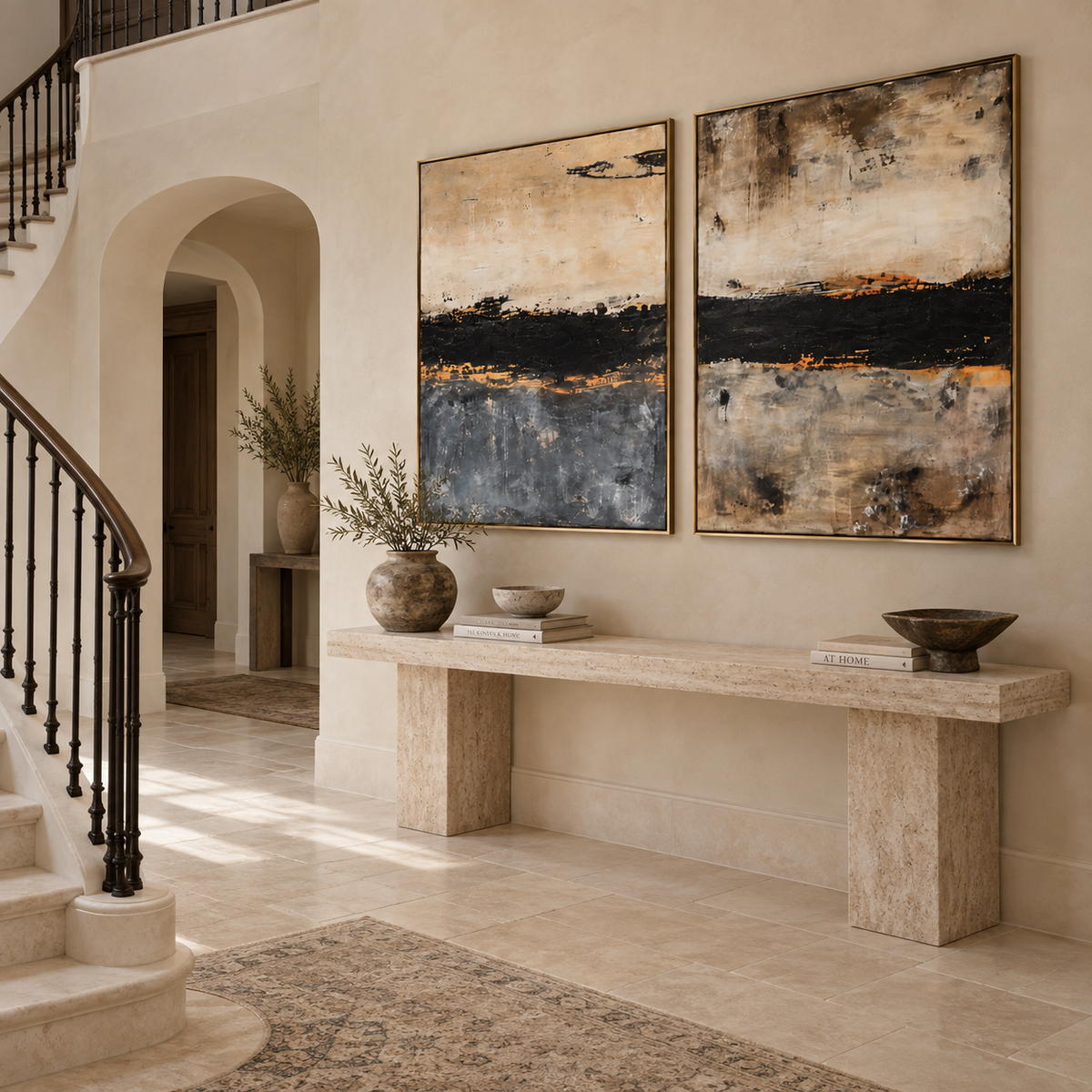 Obsidian Horizon-Diptych Abstract Landscape Painting
