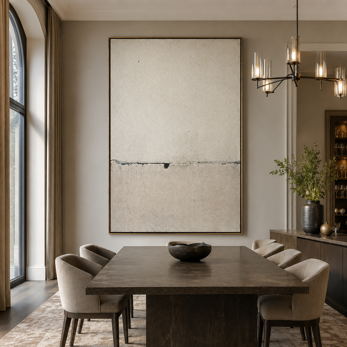 Silent Divide-Beige Minimalist Abstract Painting