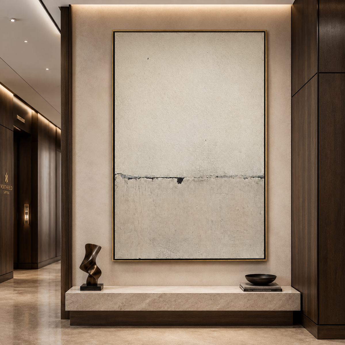 Silent Divide-Beige Minimalist Abstract Painting