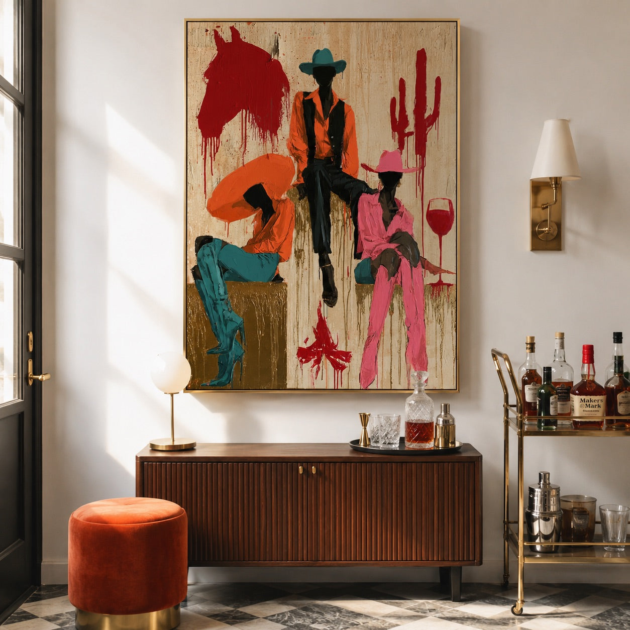 Desert Social-Colorful Cowboy Oil Painting