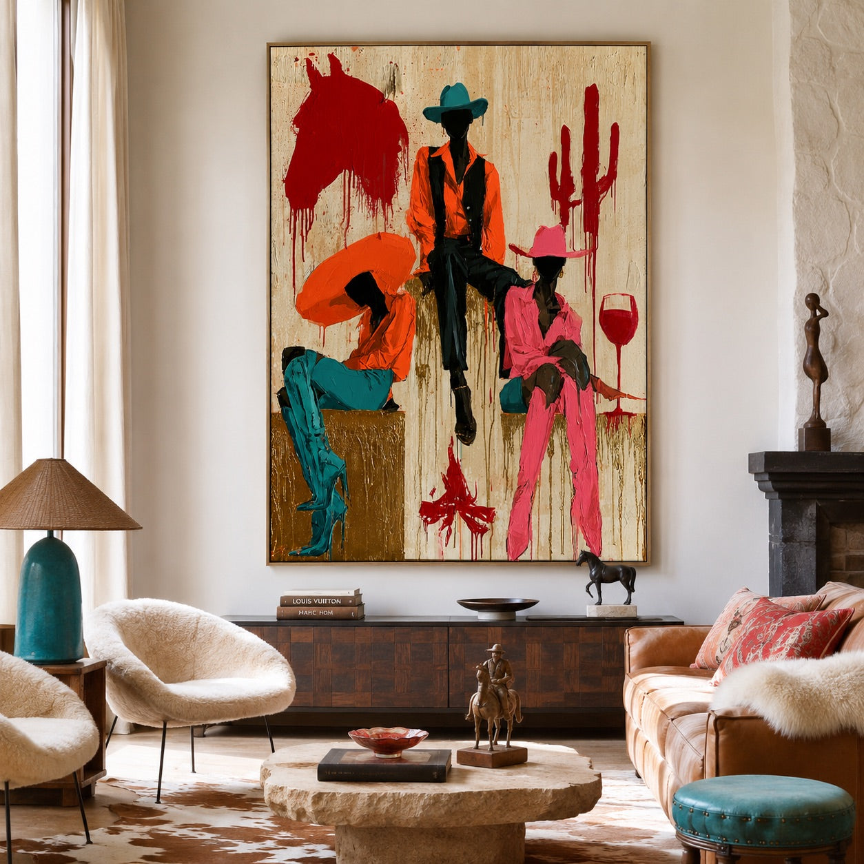 Desert Social-Colorful Cowboy Oil Painting