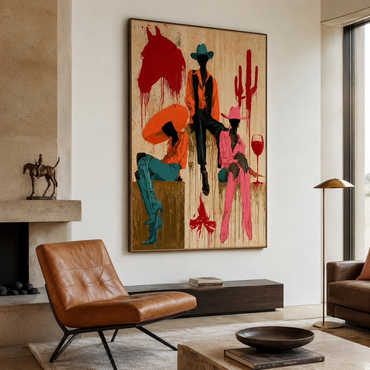 Desert Social-Colorful Cowboy Oil Painting