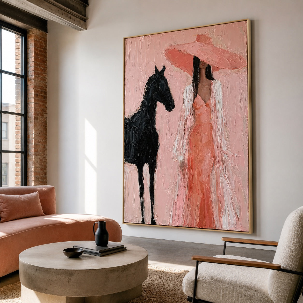 Blush Rider-Pink Cowgirl Horse Oil Painting