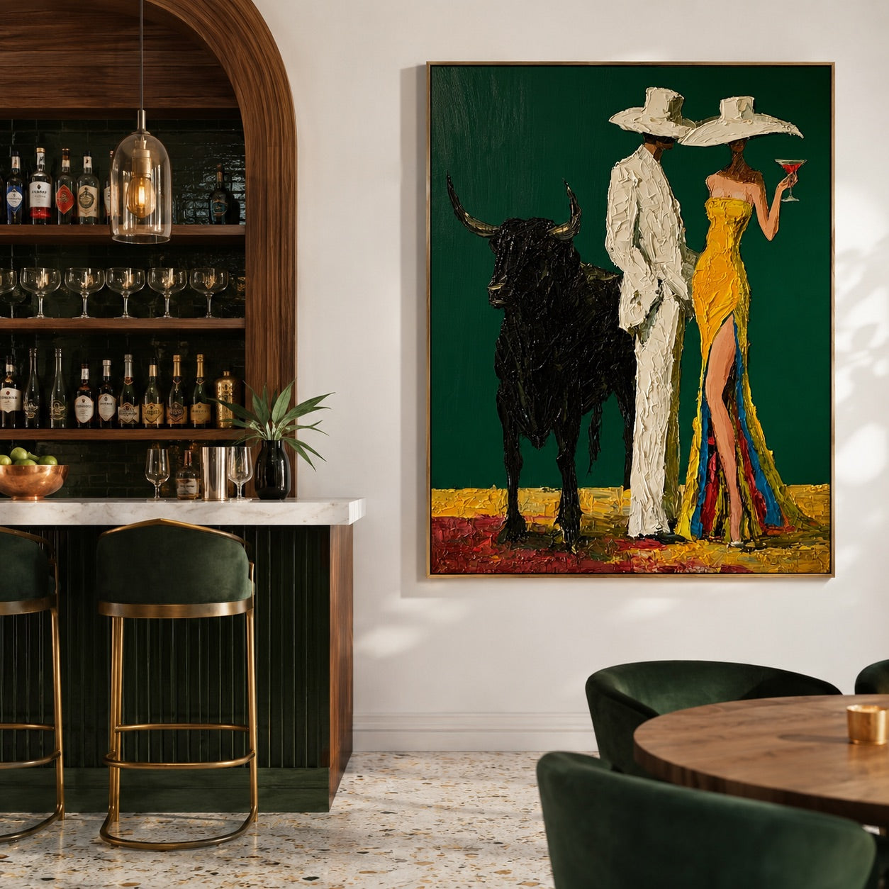Emerald Rendezvous-Western Couple Oil Painting