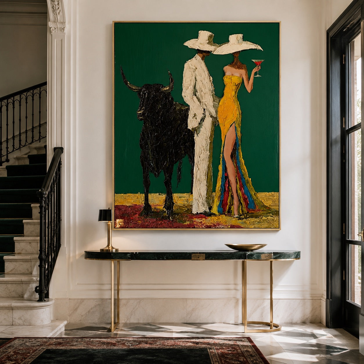 Emerald Rendezvous-Western Couple Oil Painting