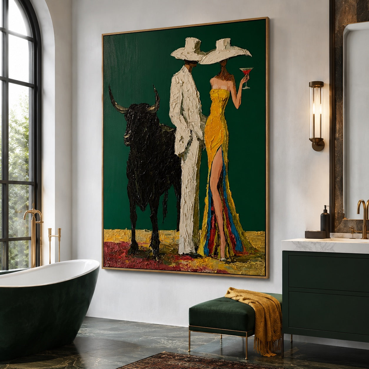 Emerald Rendezvous-Western Couple Oil Painting