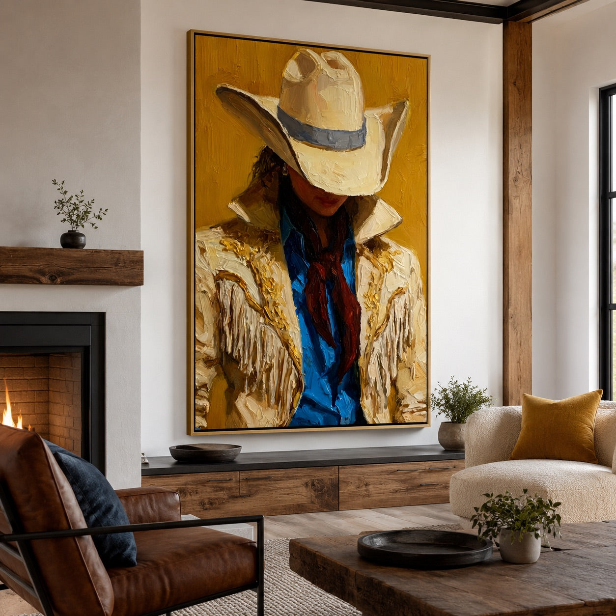 Golden Fringe-Cowgirl Portrait Oil Painting