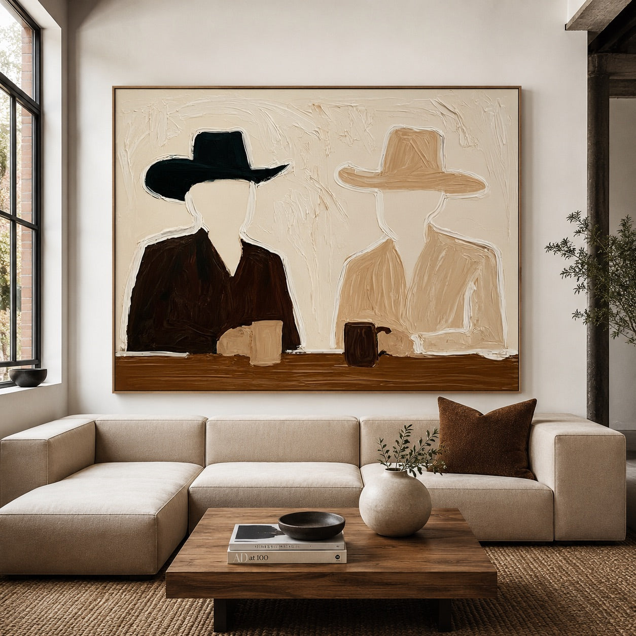 Quiet Saloon-Minimalist Cowboy Oil Painting)