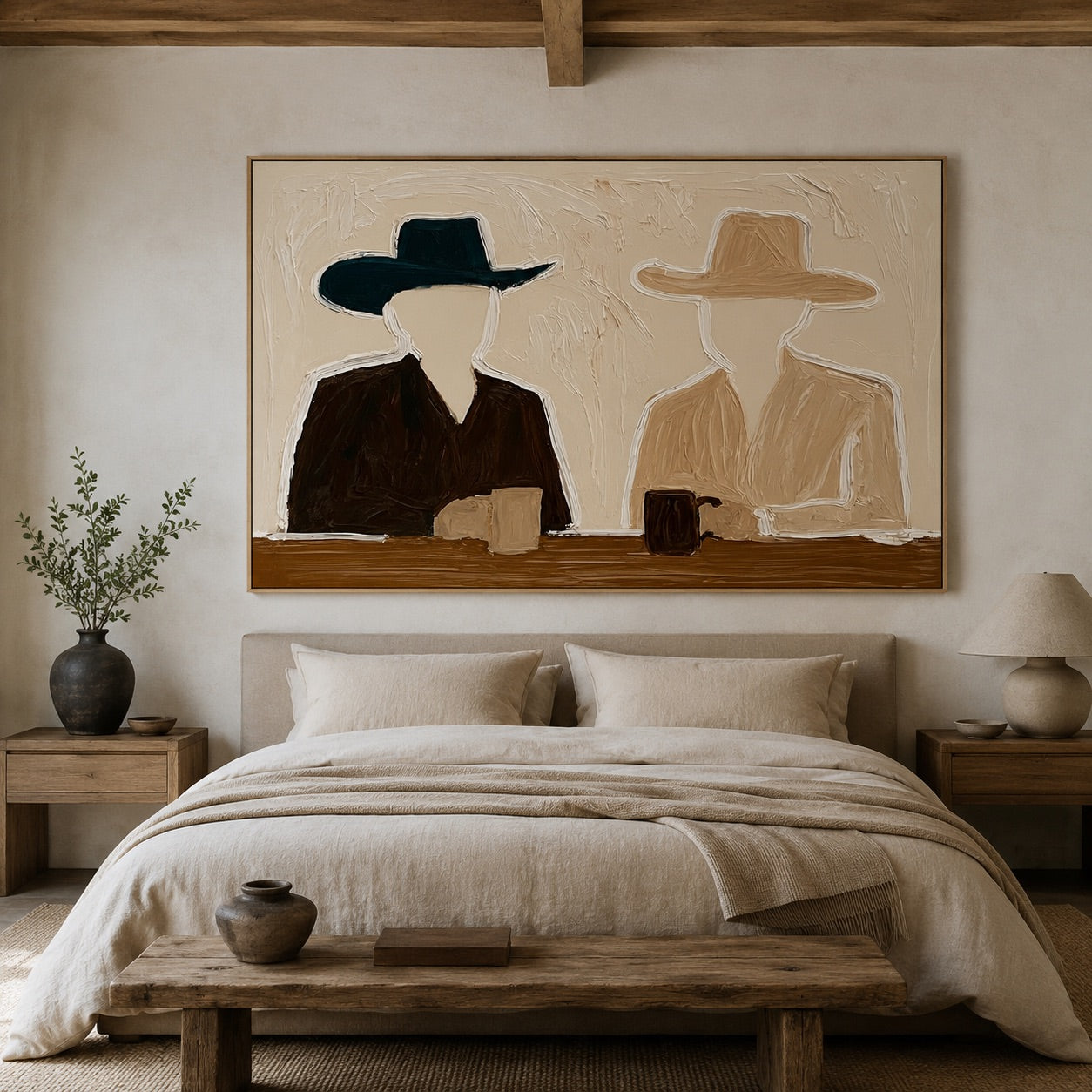 Quiet Saloon-Minimalist Cowboy Oil Painting)