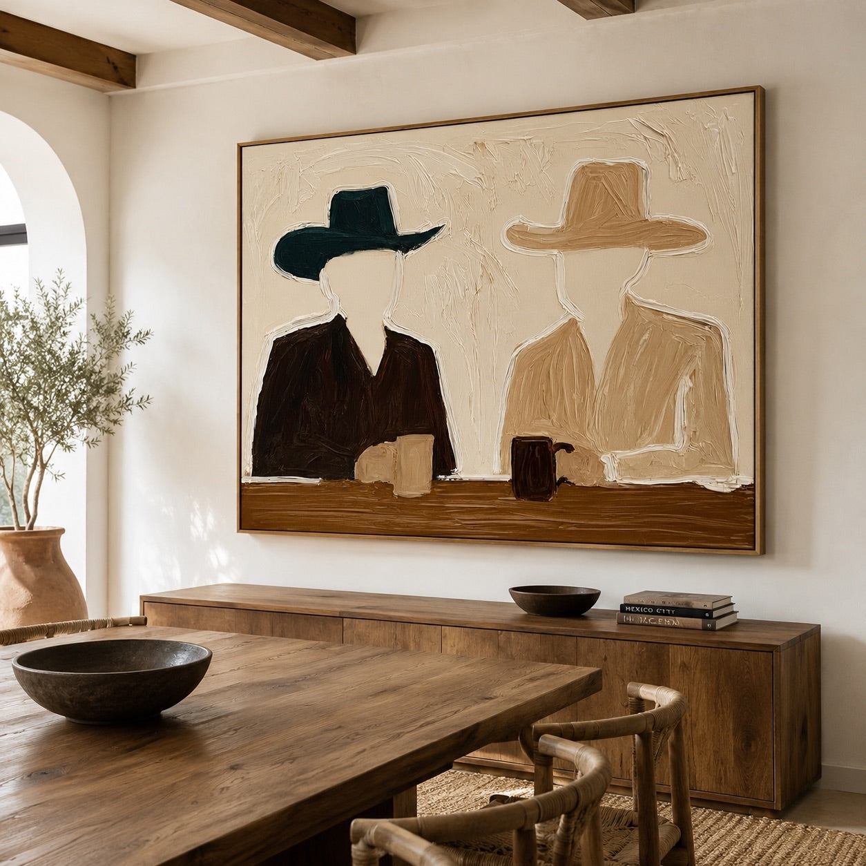 Quiet Saloon-Minimalist Cowboy Oil Painting)