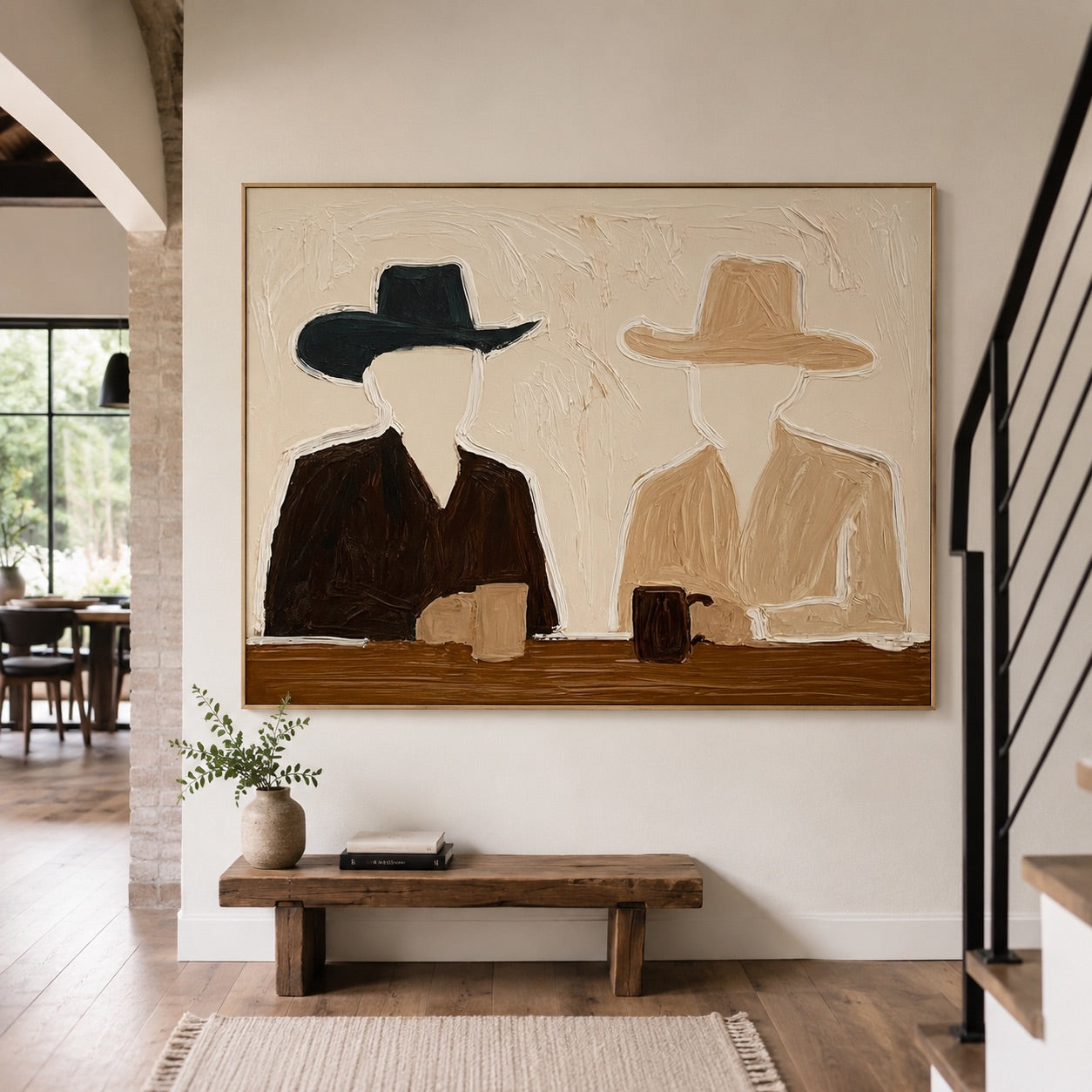 Quiet Saloon-Minimalist Cowboy Oil Painting)