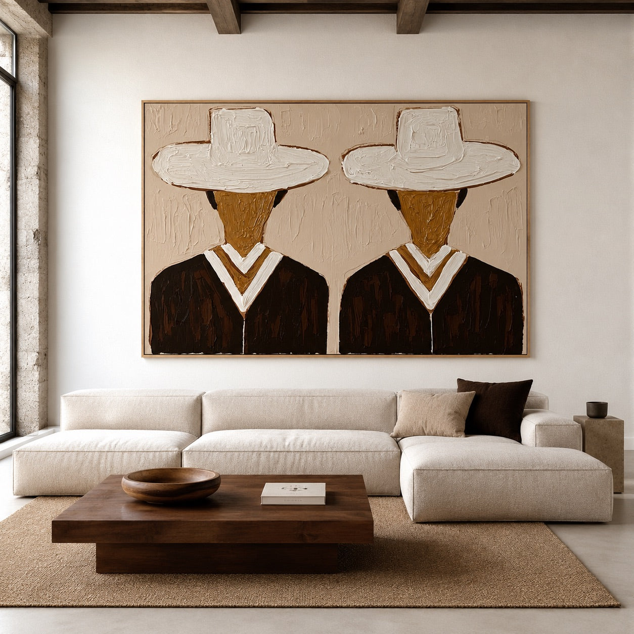 Twin Whites-Minimalist Cowboy Oil Painting