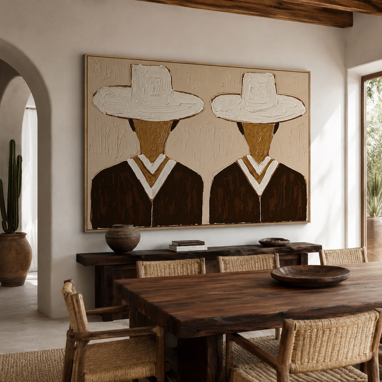 Twin Whites-Minimalist Cowboy Oil Painting