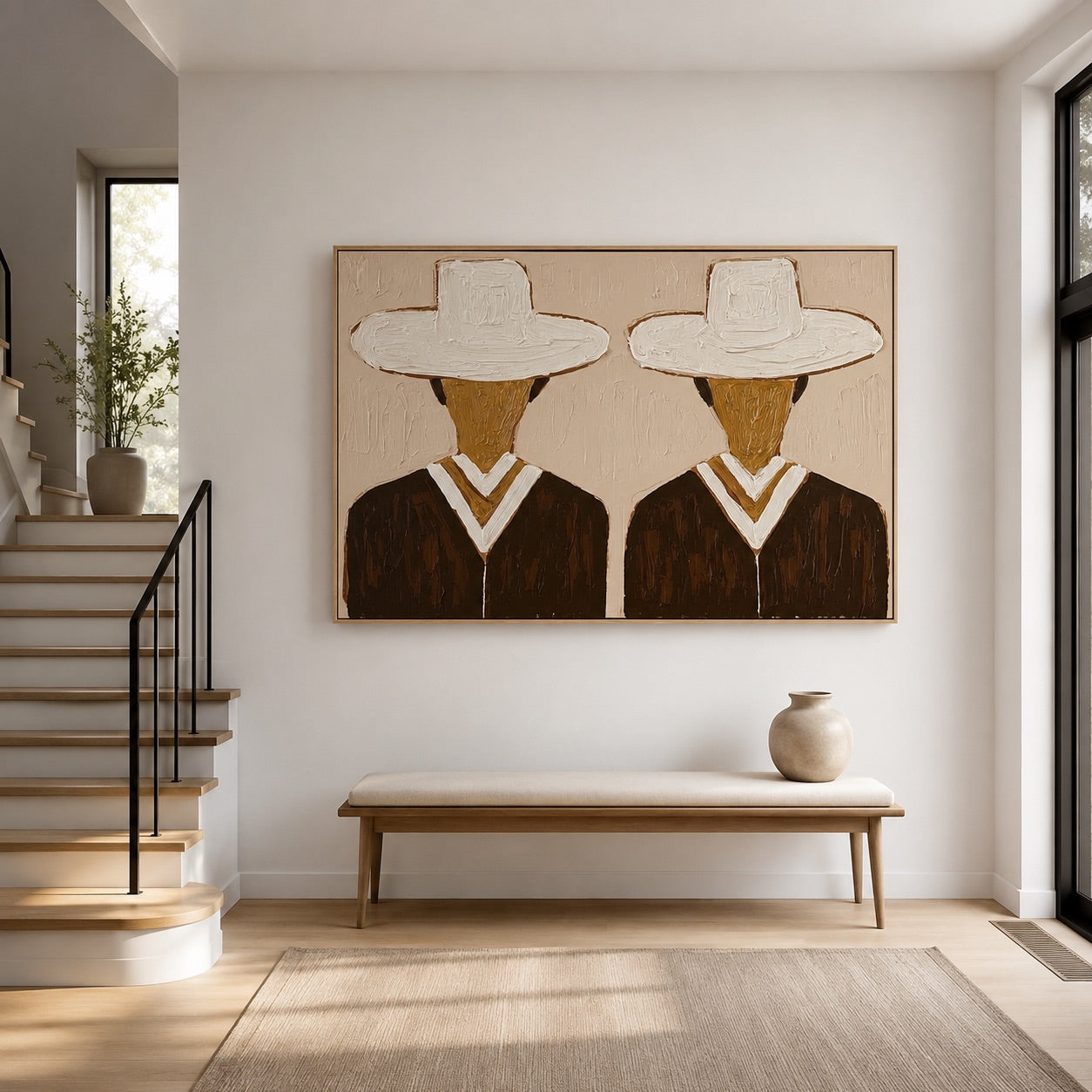 Twin Whites-Minimalist Cowboy Oil Painting