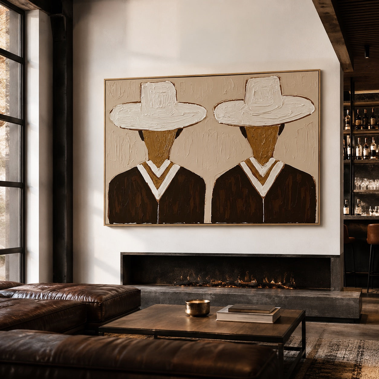 Twin Whites-Minimalist Cowboy Oil Painting