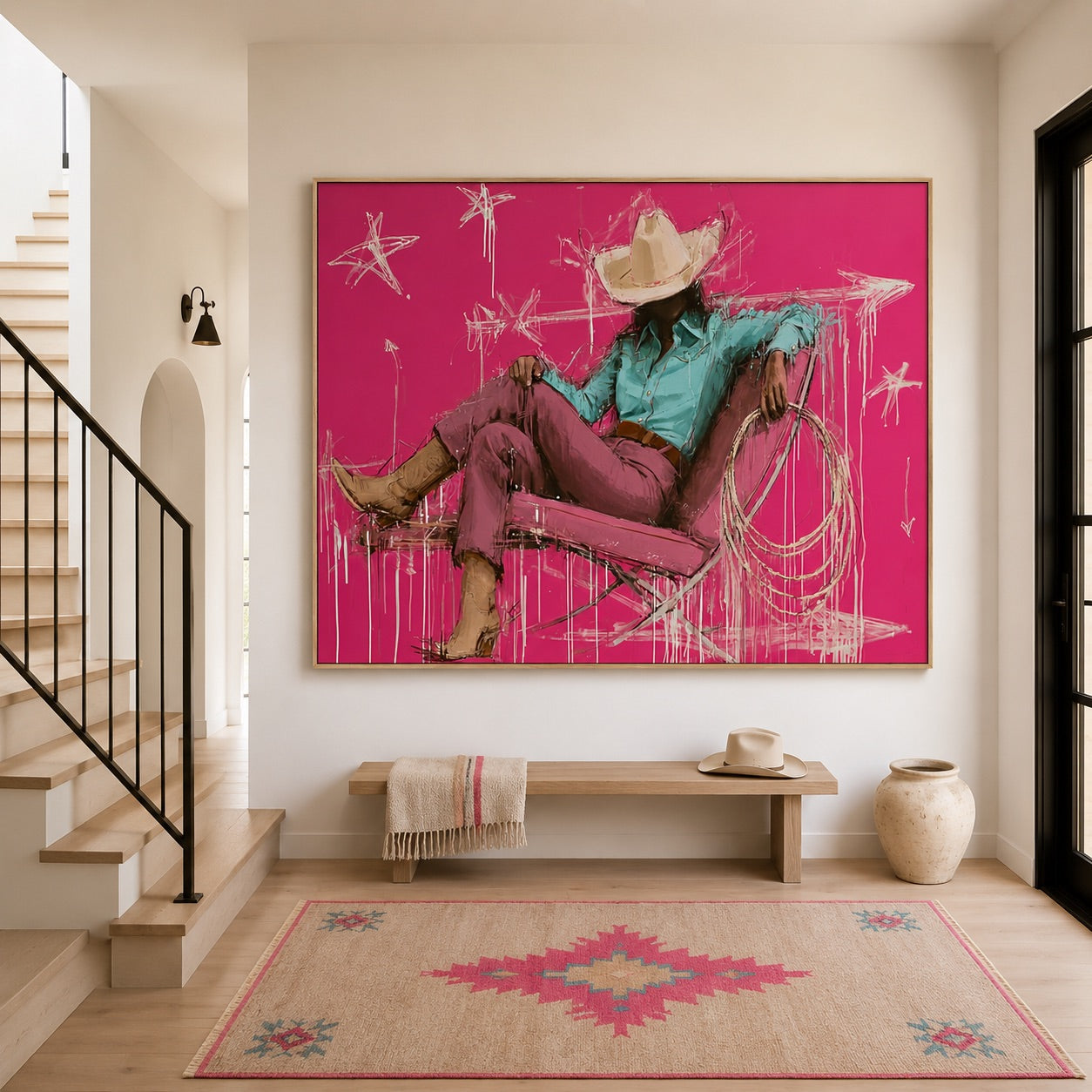Pink Rodeo-Rodeo Cowgirl Oil Painting