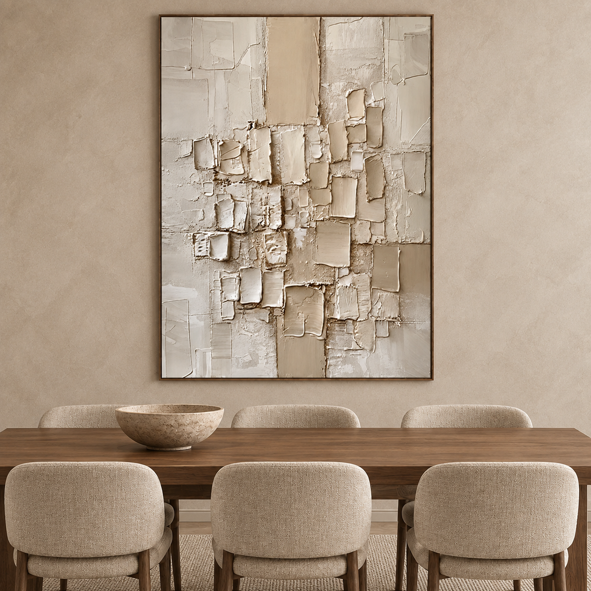 Quiet Blocks-Ivory Geometric Texture Painting