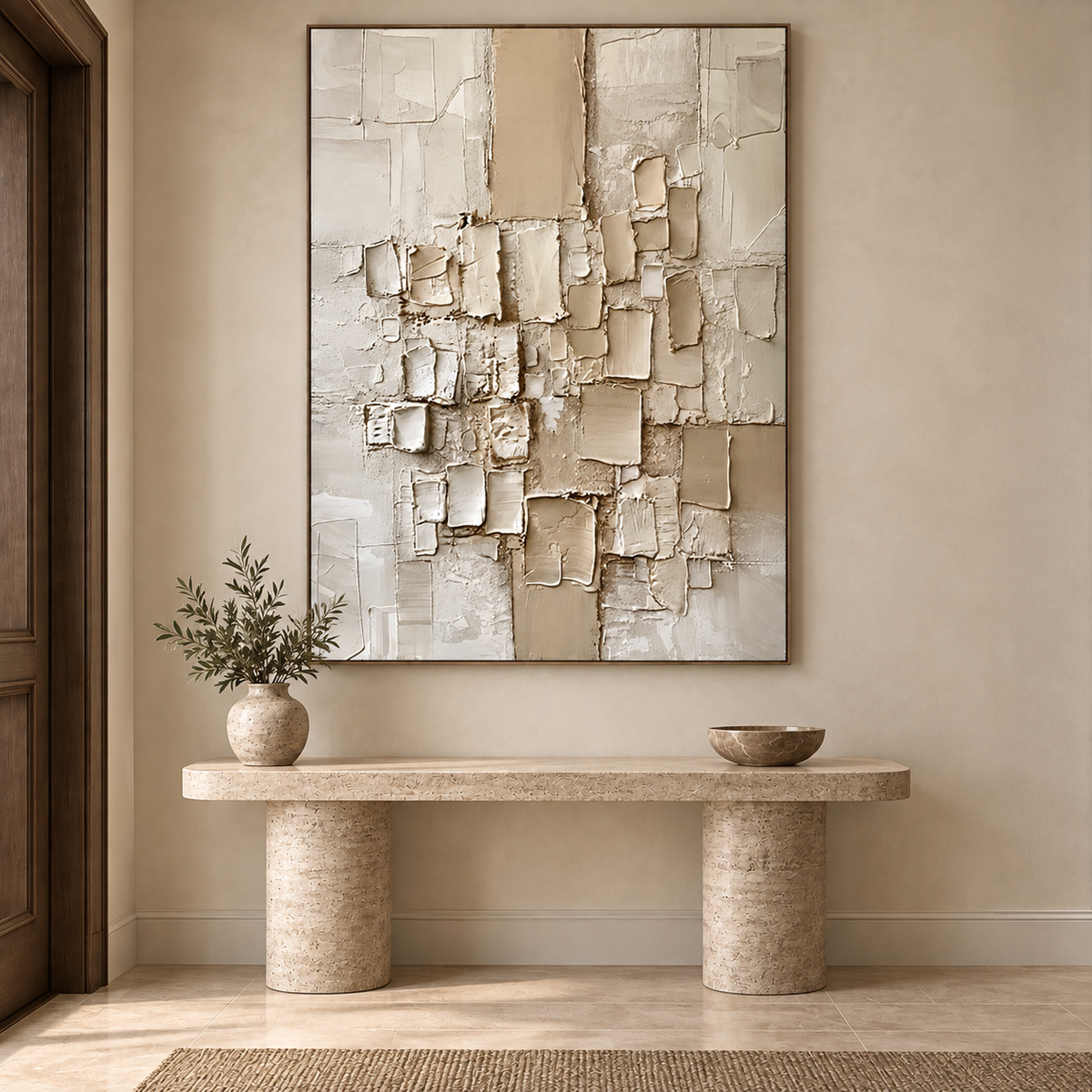 Quiet Blocks-Ivory Geometric Texture Painting