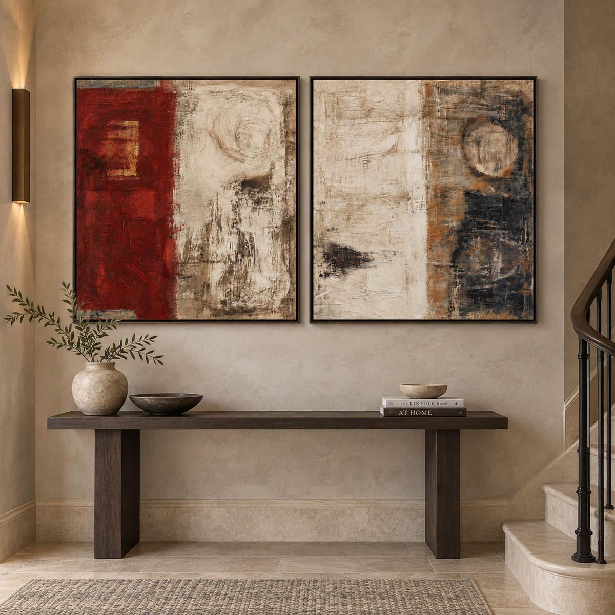 Rustic Balance-Diptych Abstract Texture Painting