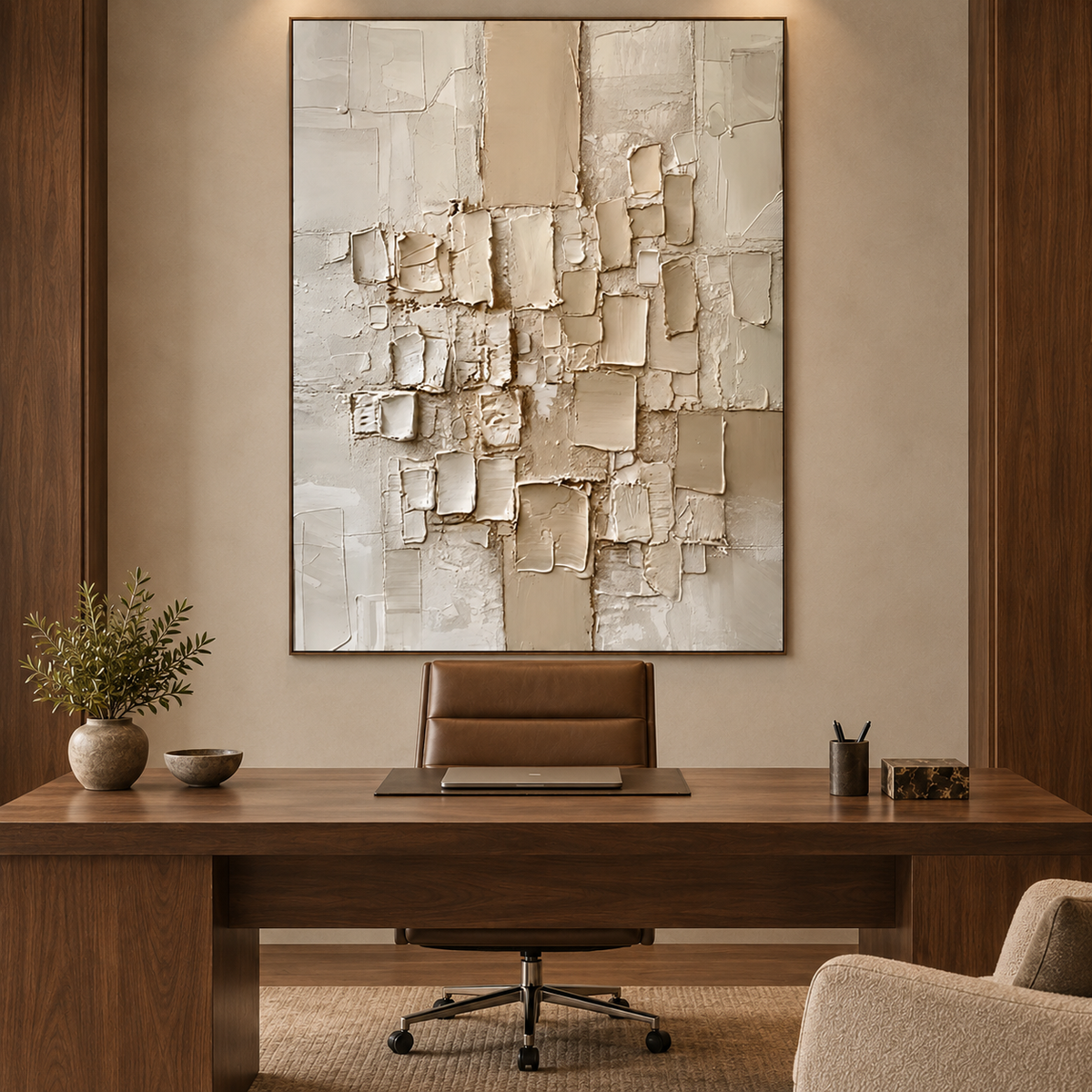 Quiet Blocks-Ivory Geometric Texture Painting