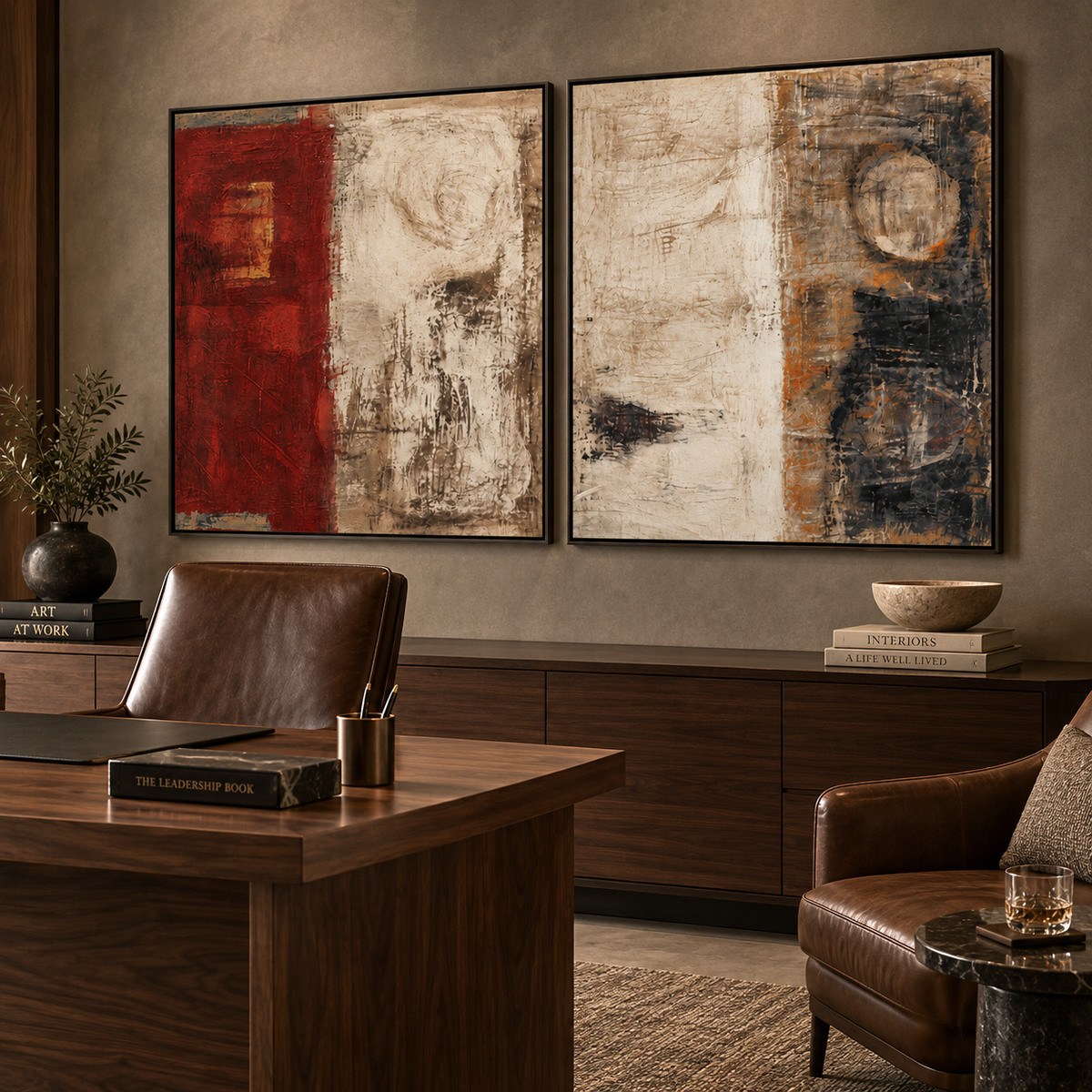 Rustic Balance-Diptych Abstract Texture Painting