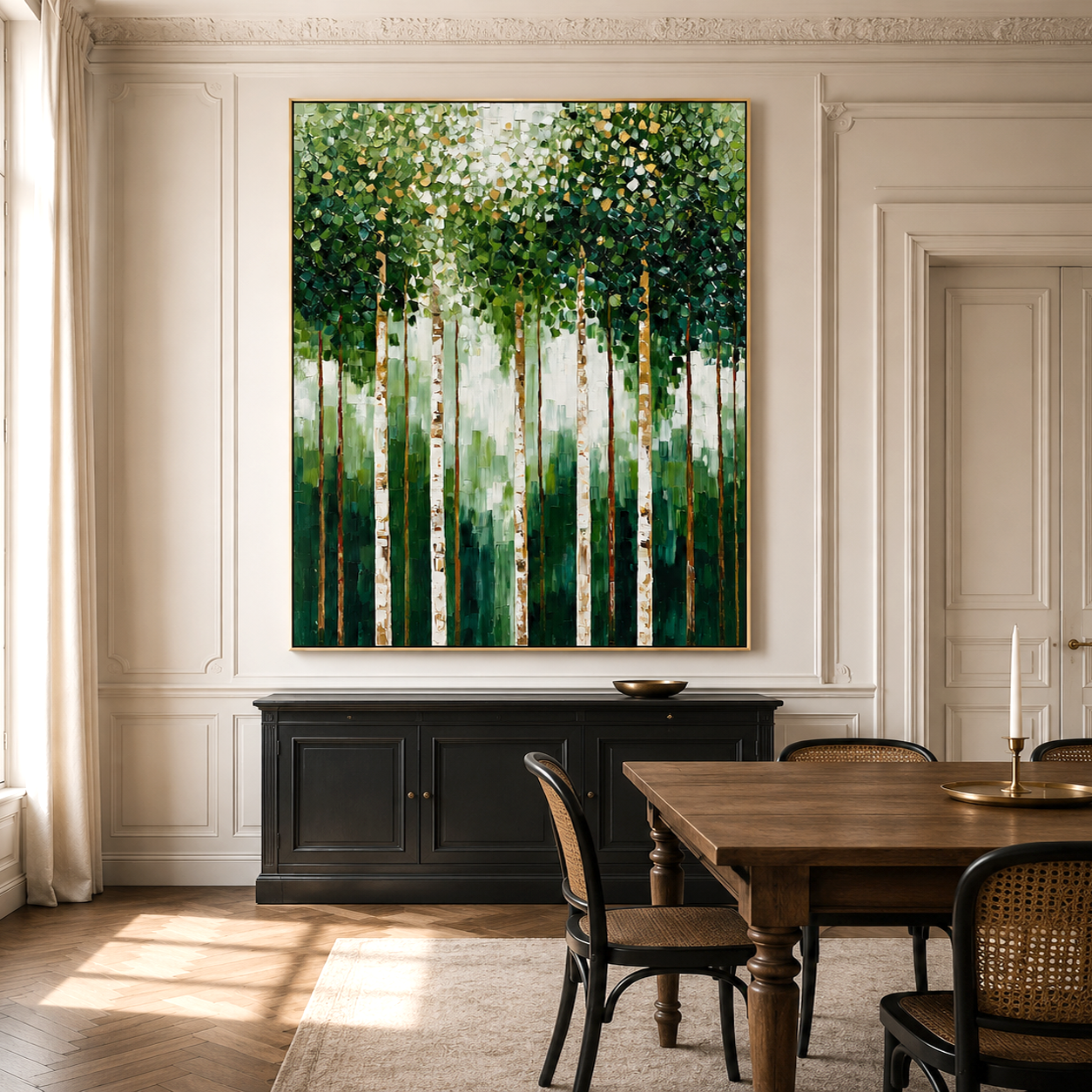 Emerald Birchlight-Green Forest Painting